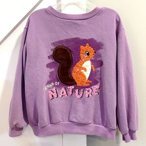 H&M Friend Of Nature Squirrel Lavender Purple Sequin & Fur Crewneck Sweater